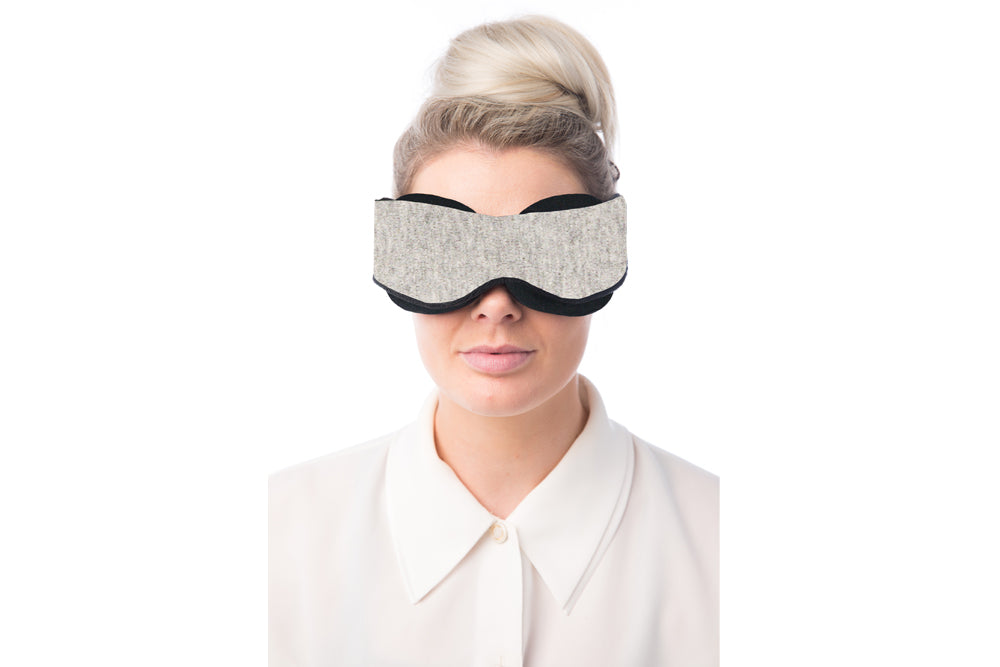 Woman Wearing Cotton Blackout Sleep Mask Front View
