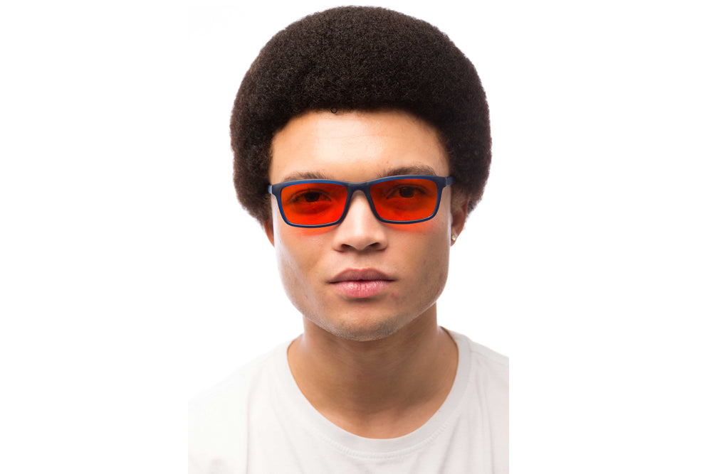 Man Wearing Hudson Blue Light Blocking Glasses