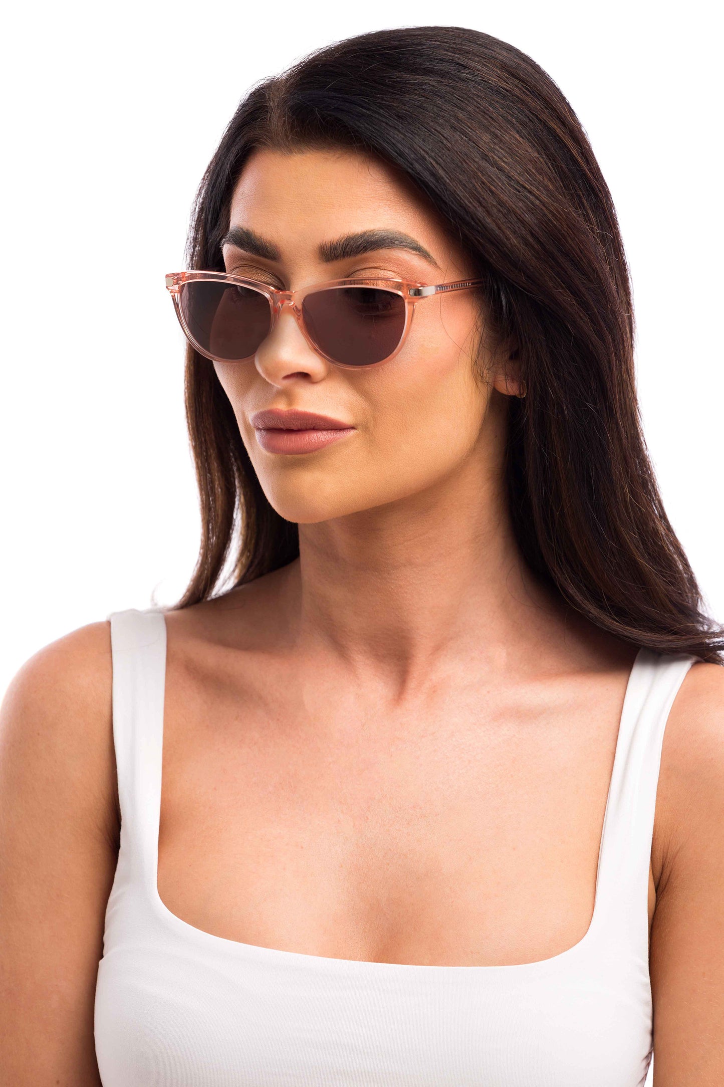 Woman Wearing Melissa Sunglasses Prescription (Brown)